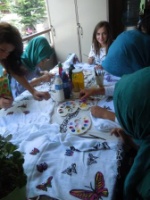 Group of young women painting in the Büyük Han of Tokat